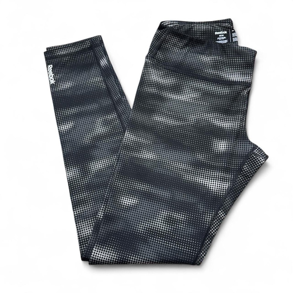 Reebok Women’s Grey Abstract Print Activewear Running Leggings - MEDIUM